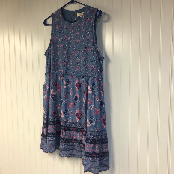 Penelope Rose Blue Sleeveless Dress Boho Size XL Tiered Floral Print NWT - Picture 2 of 4